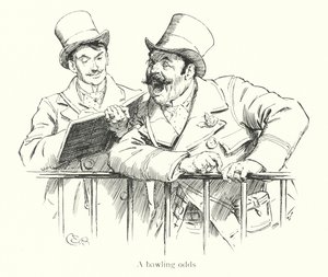 競馬場でオッズを鳴らすブッキー（彫刻 作： Charles Edmund Brock