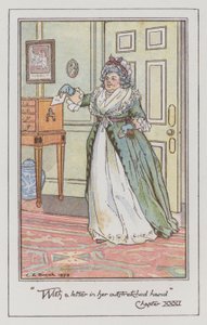 ジェーン・オースティンの「Sense and Sensibility」のイラスト（カラーリトグラフ）。 作： Charles Edmund Brock