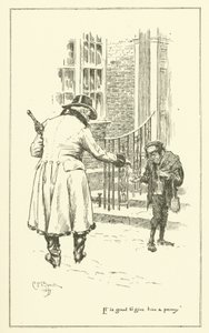 チャールズ・ラムの「The Essays of Elia」の挿絵（彫刻）。 作： Charles Edmund Brock