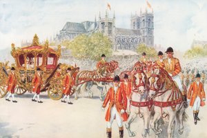 戴冠式の馬車がエンバンクトメントに向かう（カラーリトグラフ 作： Charles Edmund Brock
