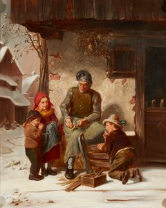 スレッジの修復 (キャンバスに油彩) 作： Charles Edouard (attr.to) Frere