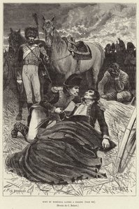 Mort du Marechal Lannes a Essling：オーストリア、アスペルン・エスリングの戦いでのナポレオンと瀕死のランネス元帥の戦い。 作： Charles Edouard Delort