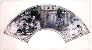 扇子のデザイン（Le Boudoir）（紙にペンとインク、水彩画