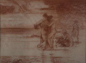 ヌード入浴、1904年（紙に赤いチョーク） 作： Charles Edward Conder