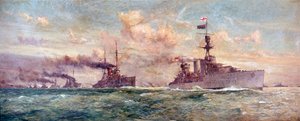 フォース湾で降伏するドイツ公海艦隊を率いるHMS「カーディフ」（1918年11月21日