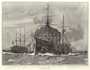 チェンバレン氏の南アフリカへの出発、ポーツマス港を去るHMSグッドホープ