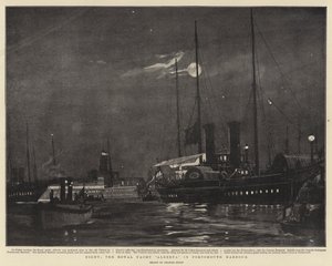 夜、ポーツマスハーバーのロイヤルヨットアルバータ 作： Charles Edward Dixon