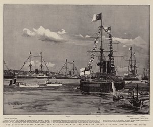 リスボン沖の雄大なHMSへのポルトガル国王と女王の訪問、アングロポルトガル語の意気込み 作： Charles Edward Dixon