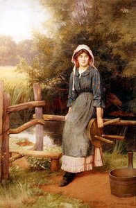At the Stile: A Milkmaid 作： Charles Edward Wilson
