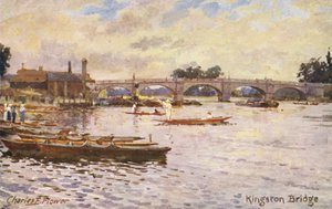 テムズ川キングストン橋（カラーリトグラフ） 作： Charles Edwin Flower