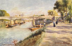 テムズ川ステインズ橋（カラーリトグラフ） 作： Charles Edwin Flower