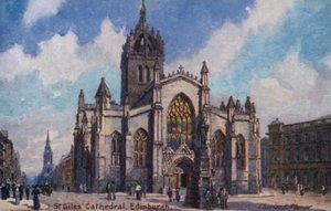 スコットランド、エディンバラ、セント・ジャイルズ大聖堂（カラーリトグラフ 作： Charles Edwin Flower