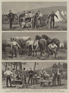 ブレコンシャー、ヘイのニューフォレストにある大砲と馬の大砲の野営地 作： Charles Edwin Fripp