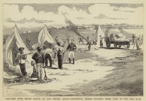 南アフリカからのスケッチ、ホッテントット軍、ペリブッシュでのキャンプ 作： Charles Edwin Fripp