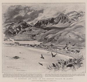 クロンダイクへの往復、アラスカの古いロシアの村（リトグラフ 作： Charles Edwin Fripp