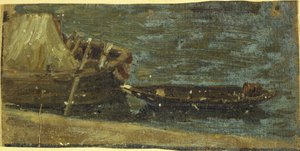 係留されたボート、1870年頃（キャンバスに油彩） 作： Charles Emile Cuisin