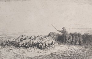 豚の群れ、1850年。 作： Charles Emile Jacque
