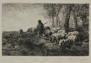 豚の群れ、1880年。 作： Charles Emile Jacque