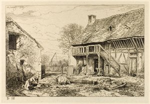 農民住宅の中庭 作： Charles Emile Jacque