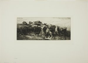 川から飲む牛 作： Charles Emile Jacque