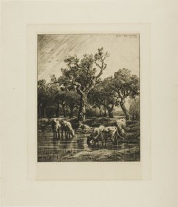 水飲み場の牛 作： Charles Emile Jacque