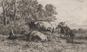 オランダの牛、1864年。 作： Charles Emile Jacque