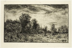 曇り空の下、森の端 作： Charles Emile Jacque
