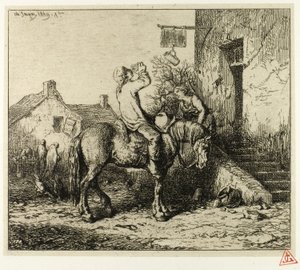 旅館への入り口、農民の飲酒 作： Charles Emile Jacque