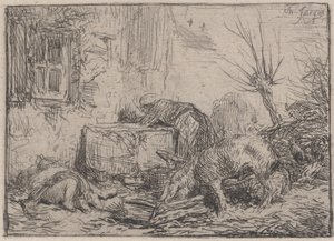 カリフォルニア州ファームヤード 1845年。 作： Charles Emile Jacque