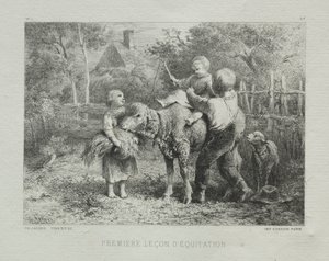 最初の乗馬レッスン。 作： Charles Emile Jacque