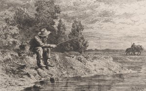 ローチ釣り、1865年。 作： Charles Emile Jacque