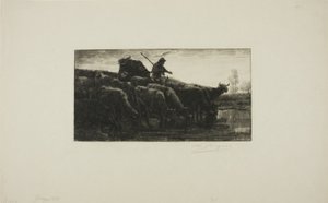 給餌トラフでの牛の群れ 作： Charles Emile Jacque