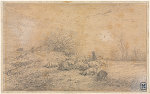 豚の群れ、c。 1845。