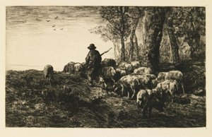 豚の群れと豚飼い 作： Charles Emile Jacque