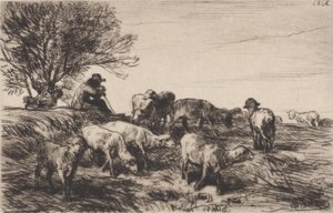 羊の群れ、1864年。 作： Charles Emile Jacque