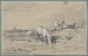 豚の群れシャルル・ジャック（1813-1894）による描画 作： Charles Emile Jacque