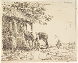 19世紀の馬小屋（クリシェヴェールまたはヘリオグラフ） 作： Charles Emile Jacque
