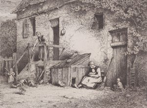 家の前、1845年。 作： Charles Emile Jacque