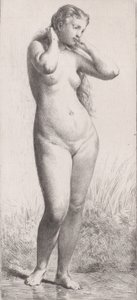 お風呂の若い女性、1866年。 作： Charles Emile Jacque