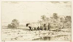 農場労働者のいる風景 作： Charles Emile Jacque