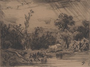 雷雨のある風景、1848年。 作： Charles Emile Jacque