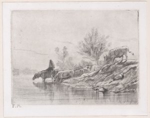 牛のいる風景、1848年。 作： Charles Emile Jacque