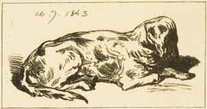横たわっている犬 作： Charles Emile Jacque