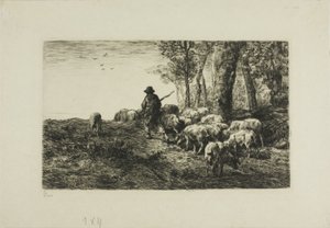 豚の群れを持つ男 作： Charles Emile Jacque