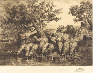 水飲み場の羊 作： Charles Emile Jacque