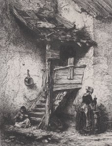 階段と攪拌する女性、1845 年。