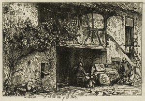 家の前の階段 作： Charles Emile Jacque