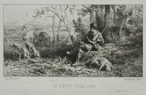 小さな豚群。 作： Charles Emile Jacque