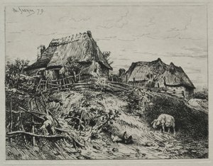 銀行の 2 つのコテージ 作： Charles Emile Jacque