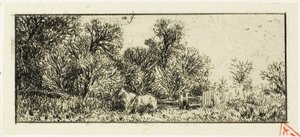 森の中の 2 頭の馬 作： Charles Emile Jacque